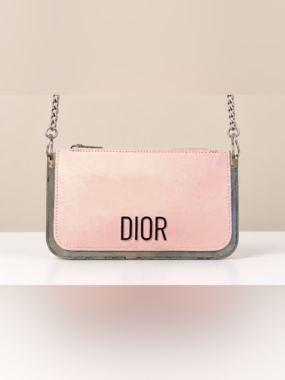 Dior Beauty VIP Pink Pouch Converted Crossbody Silver Chain